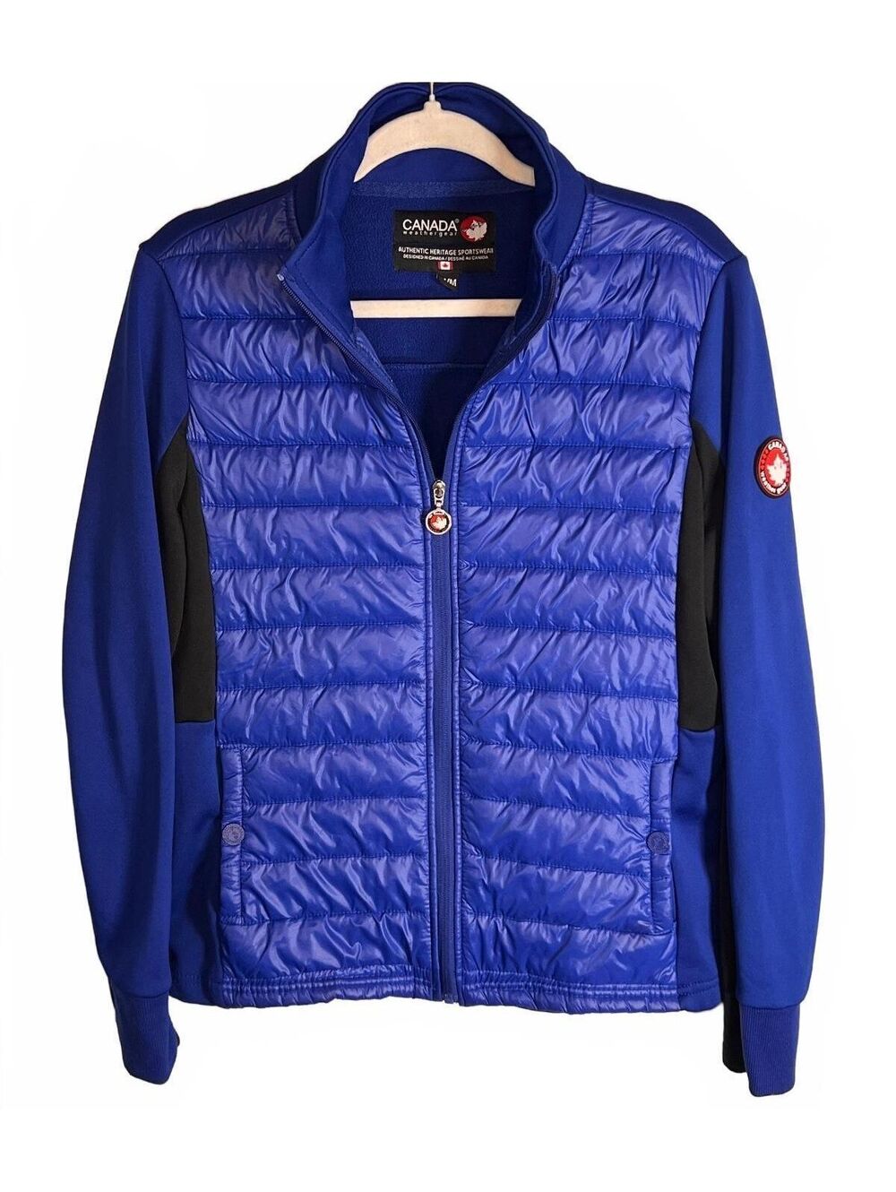 Canada Weather Gear Hybrid Puffer Jacket Blue Quilted Fleece Outdoor Gorpcore M - Picture 2 of 7